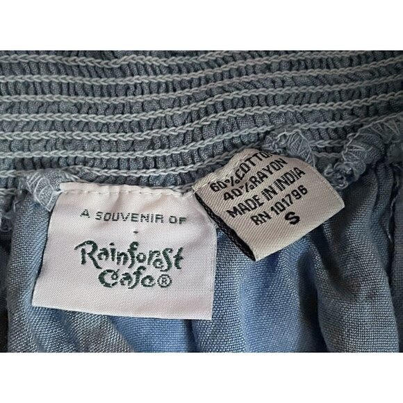 VTG 90s Rainforest Cafe Blue Chambray Floral Red Embroidered Dress Women’s S - Picture 9 of 10